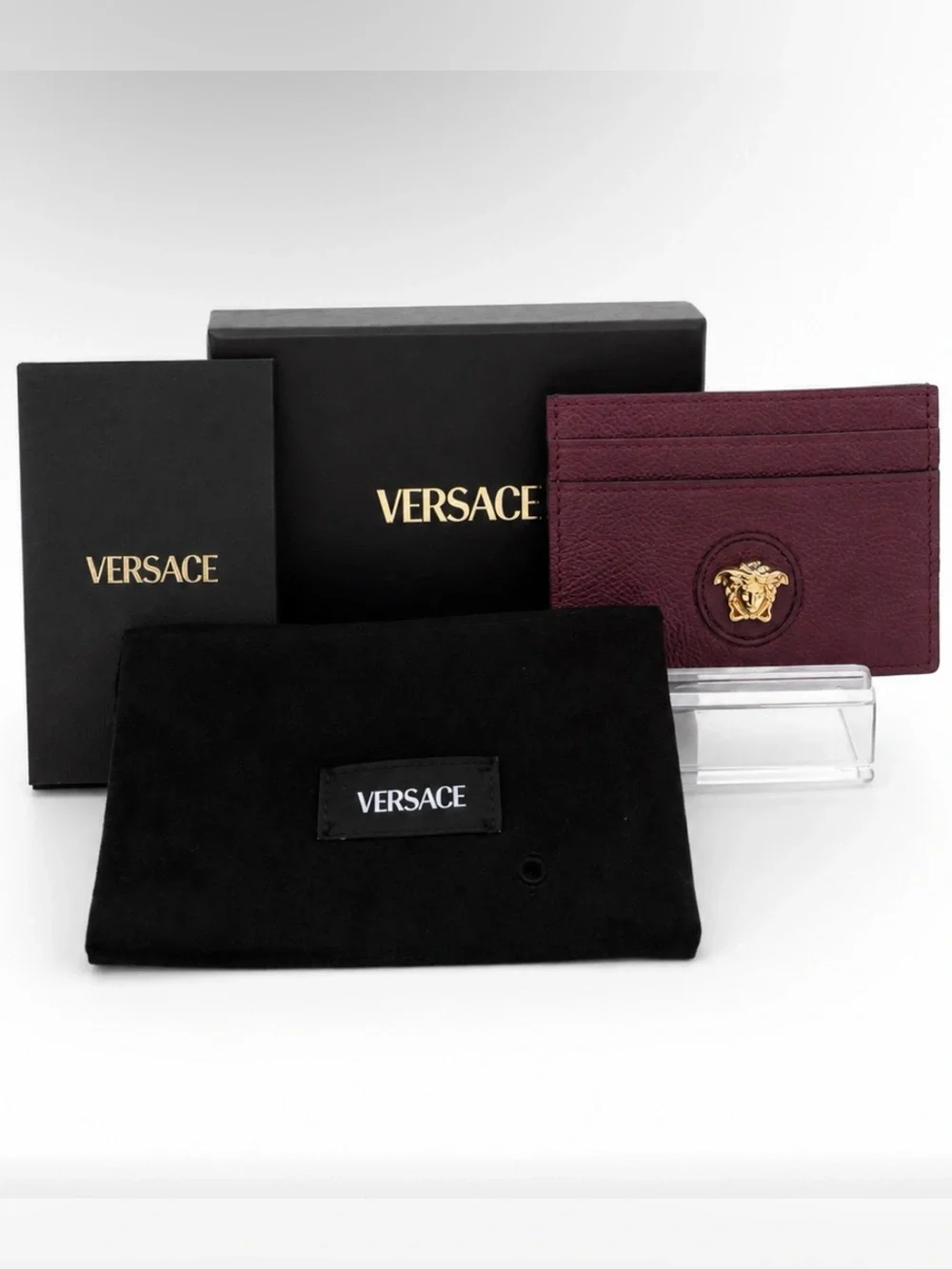 Versace La Medusa Leather Card Holder – Deep Purple/Gold